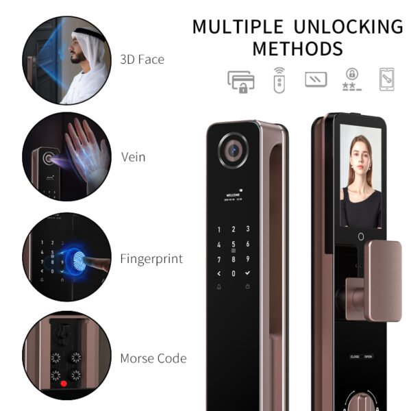 S1 Keyless Smart Lock – 3D Face, Fingerprint, Vein Scan, and Emergency Code Access