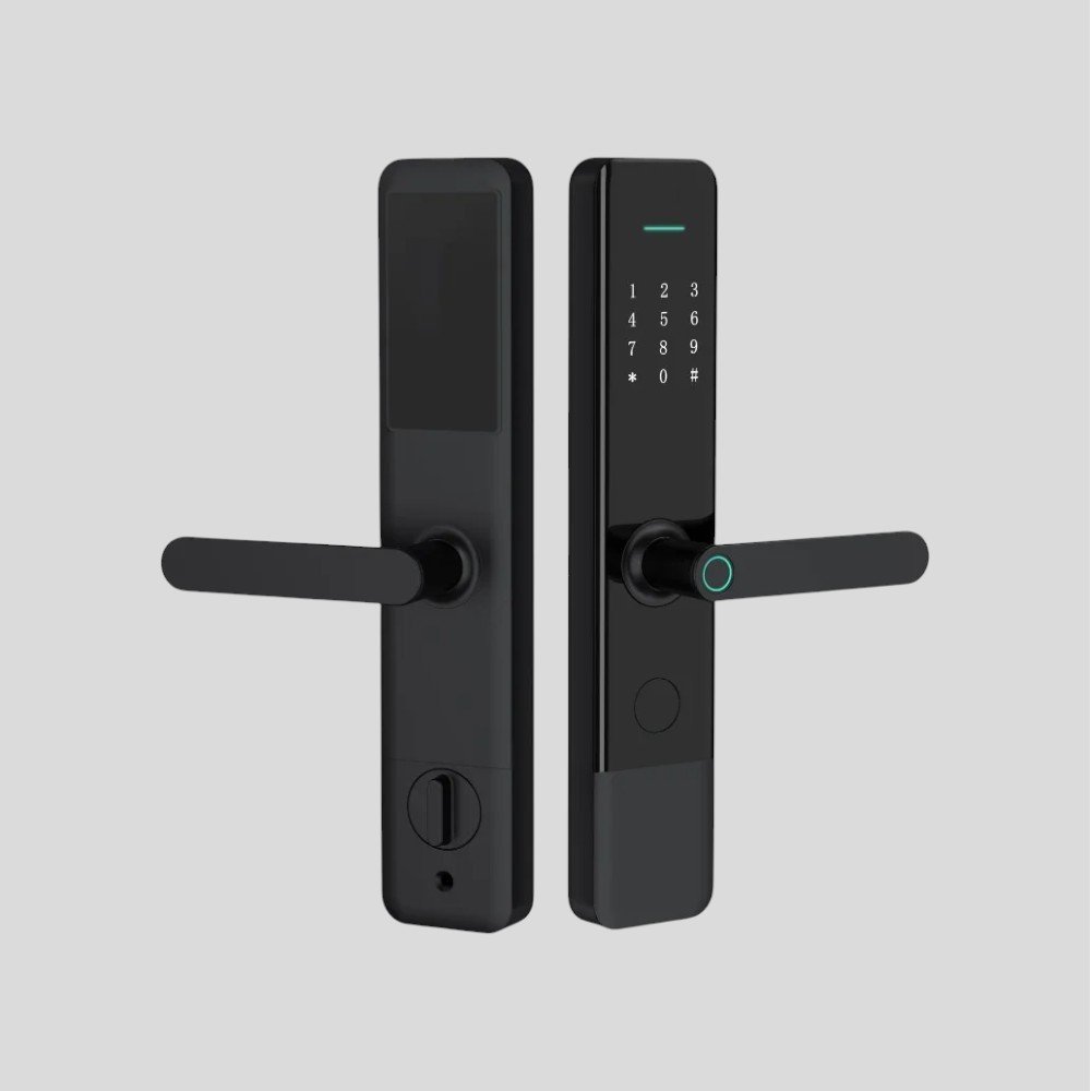 X1 smart fingerprint door lock with TTLock Bluetooth app control, PIN access, RFID, and optional Wi-Fi gateway for remote use.