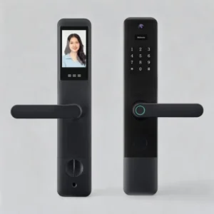 X2 fingerprint smart door lock with built-in HD camera, biometric fingerprint scanner, touchscreen keypad, and Tuya app control.